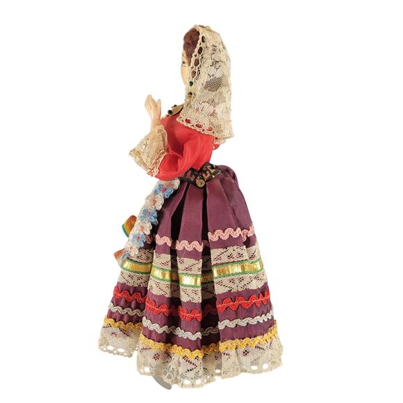 Vintage Spanish Flamenco Gypsy Cloth Doll 8" Lace Traditional  Dress Handmade - Picture 12 of 15